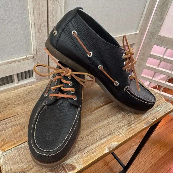 Sperry Top-Sider Black Leather Boat Shoes Lace Up Casual Size 10 - Picture 2 of 8